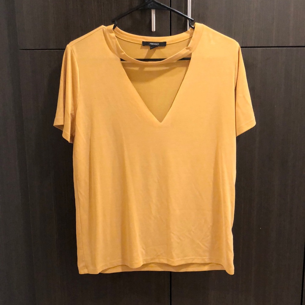 Mustard Vneck Cut Out T-Shirt